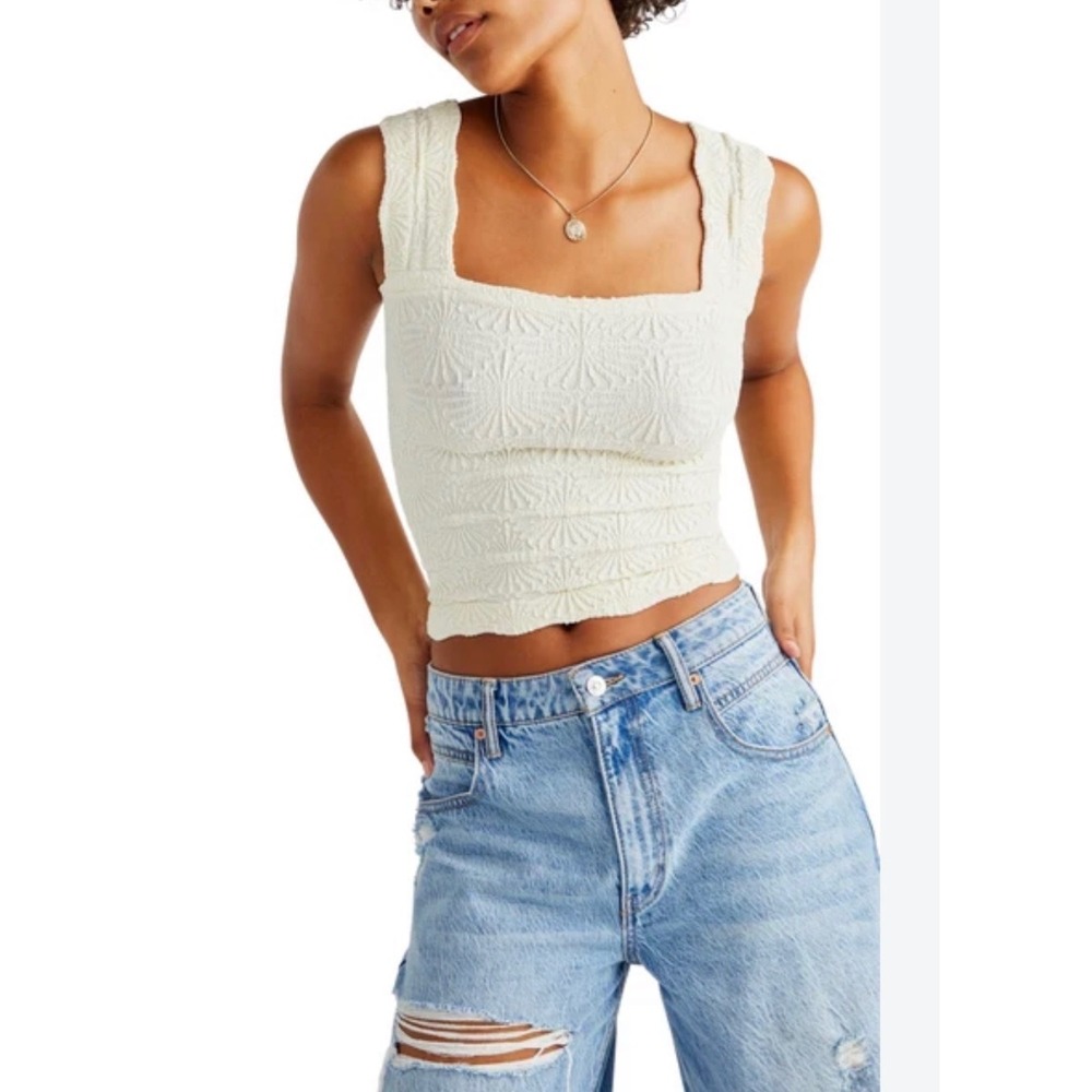 2256 | Free People Intimately Love Letter Cami Tank Ivory XS/S Floral Boho